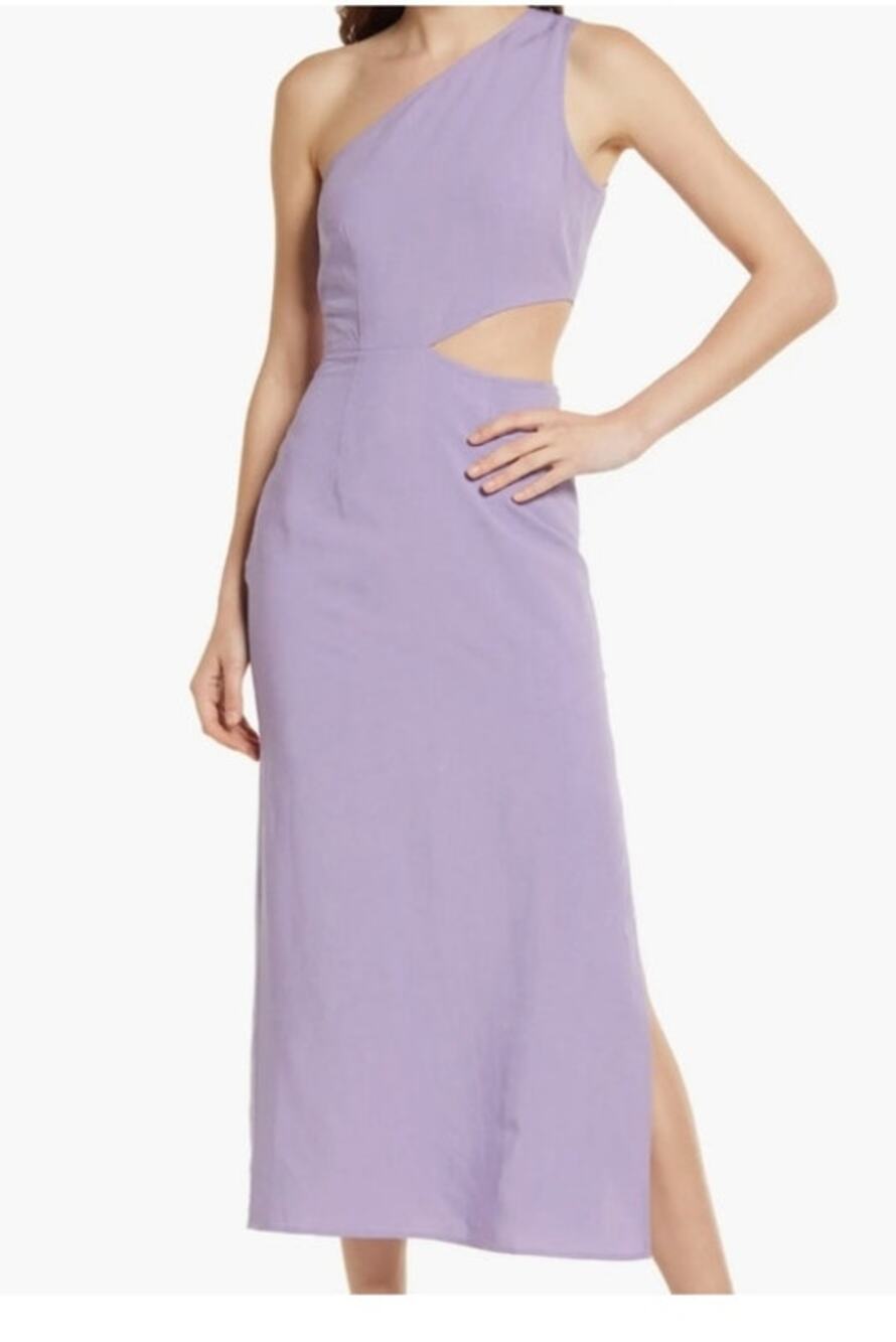 & Other Stories One Shoulder Cutout Linen Blend Midi Dress Lavender US 6